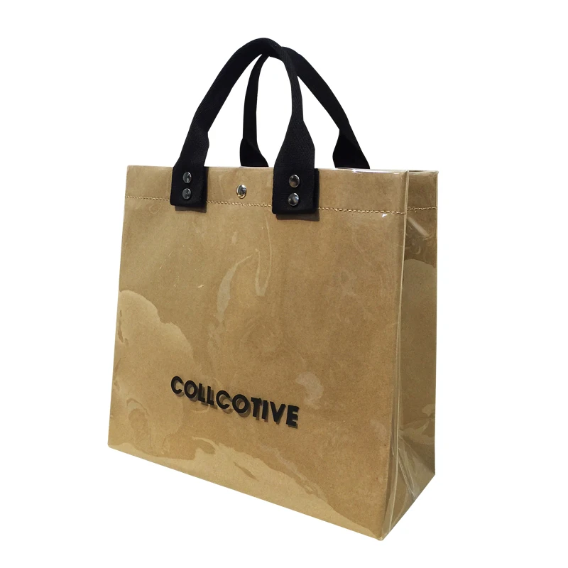 

Fashion PVC Reusable Shopping Bag Women's Bag Eco Friendly Kraft Paper Shopper Bag Large Capacity Waterproof Handbag