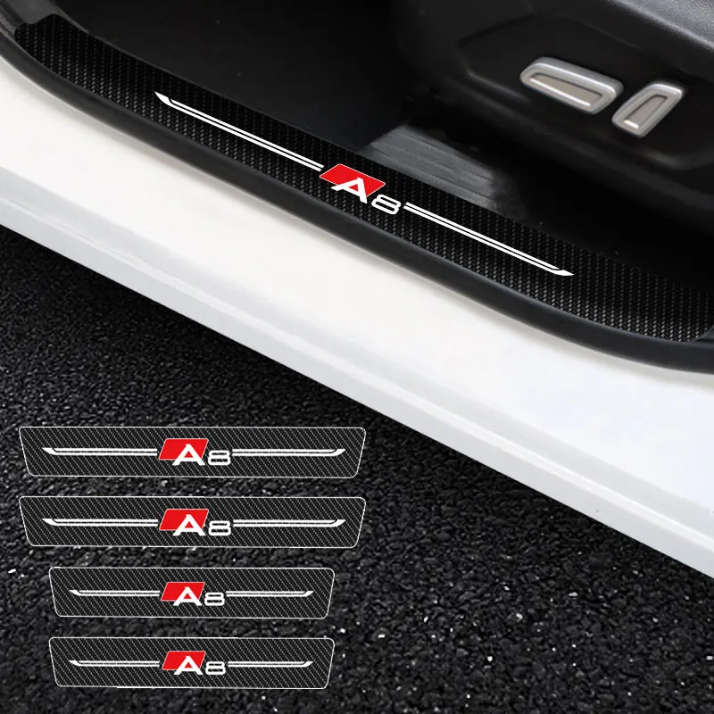 

4X Car Stickers Anti Scratch For Audi A8 2014 2015-2021 Door Sill Protector ​Car Threshold Protection Carbon Fiber Car Stylin