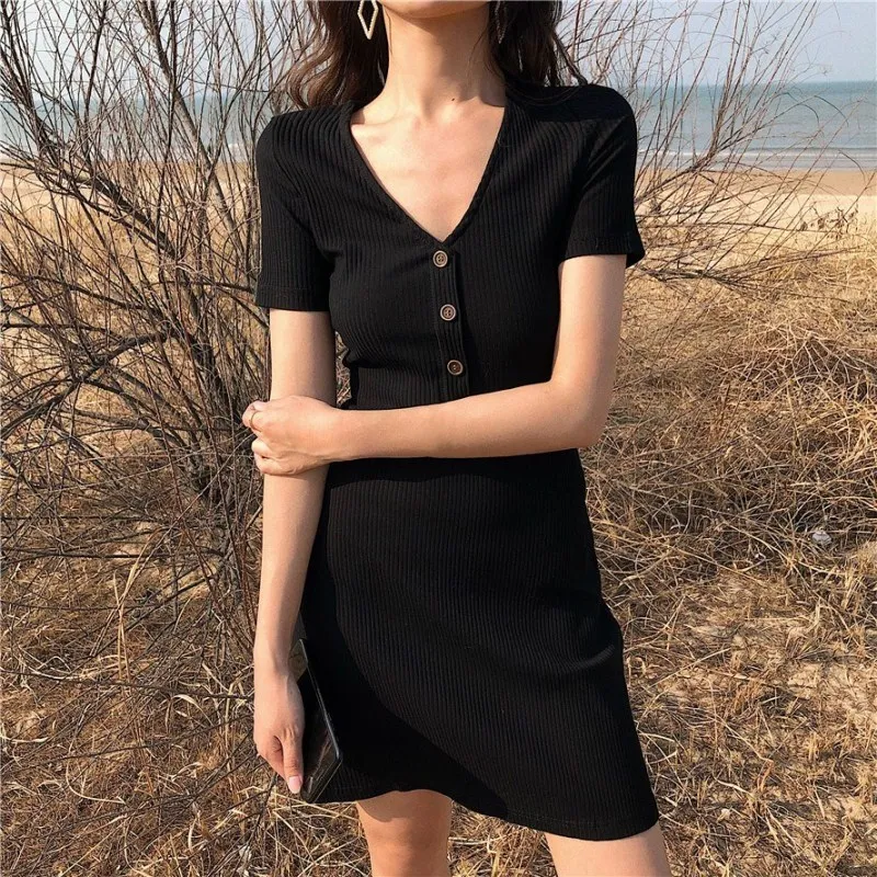 Женское мини платье с v образным вырезом и коротким рукавом летние эластичные