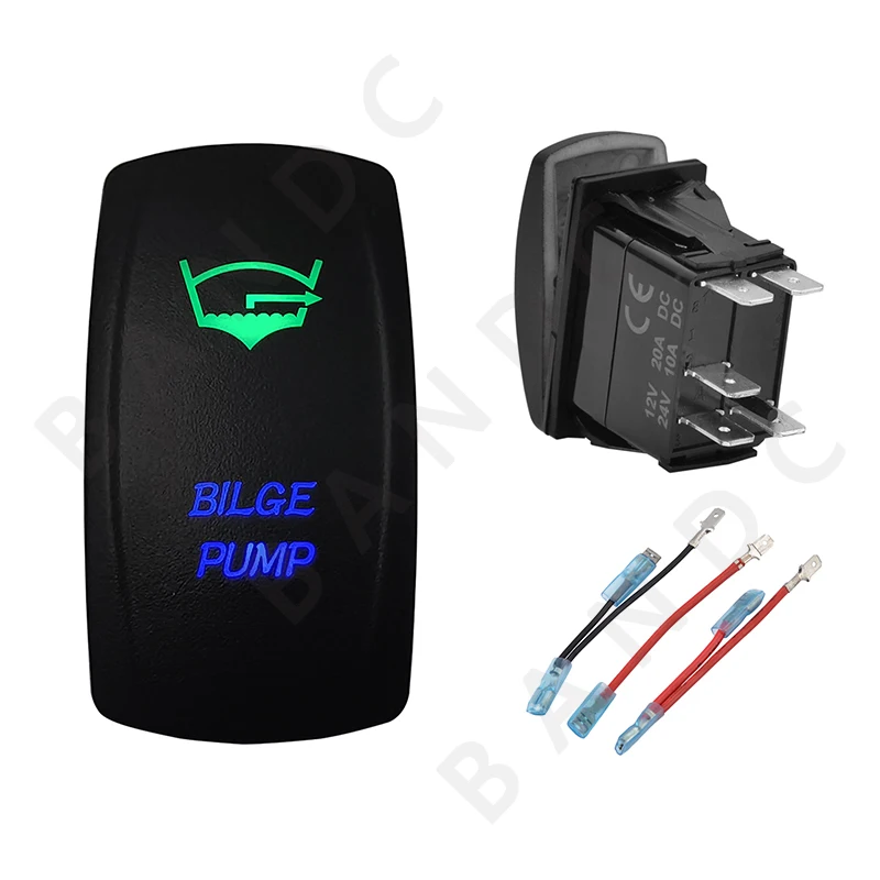 

Car Boat Marine BILGE PUMP Rocker Switch 5P ON-OFF SPST Laser Etched Illuminated Green&Blue Led，Camping Accessories,Jumper Wire