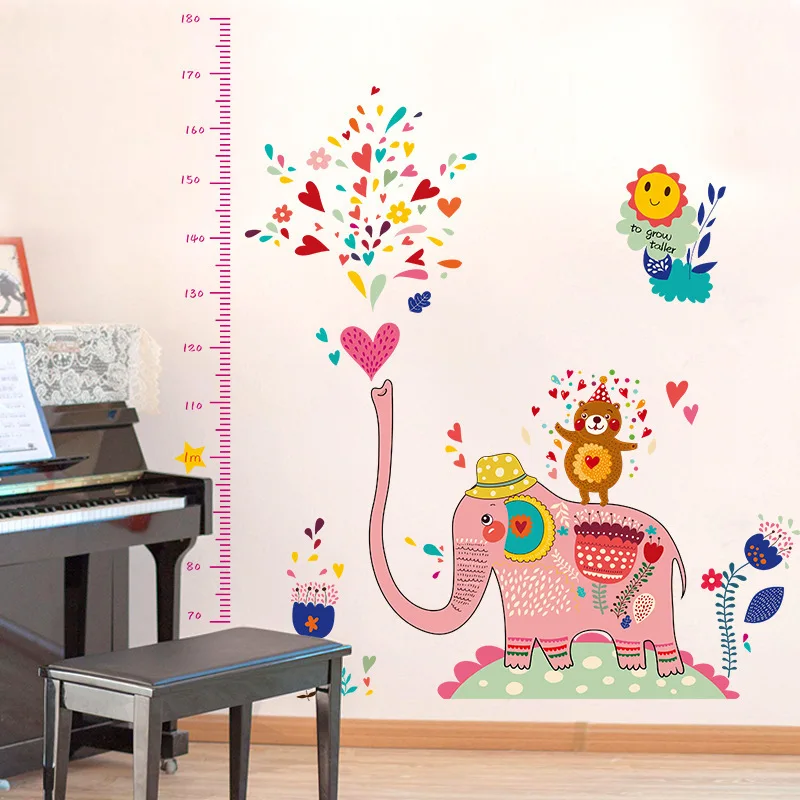 Children's Height Measurement Wall Stickers Funny Elephant Scale Decals Kids Room Nursery Removable Home Decor Wallpaper | Дом и сад