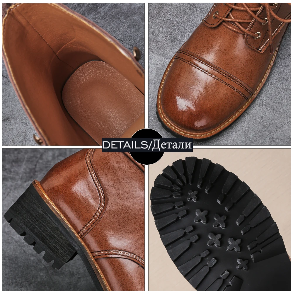 

ISNOM New Arrive Ladies Ankle Boots Women Genuine Leather Shoes Woman Lace Up Booties Chunky Heel Platform Shoes Woman Round Toe