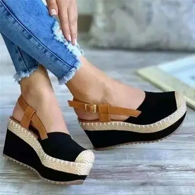 

Slippers with solid summer slope color Baotou buckle large size women's sandals