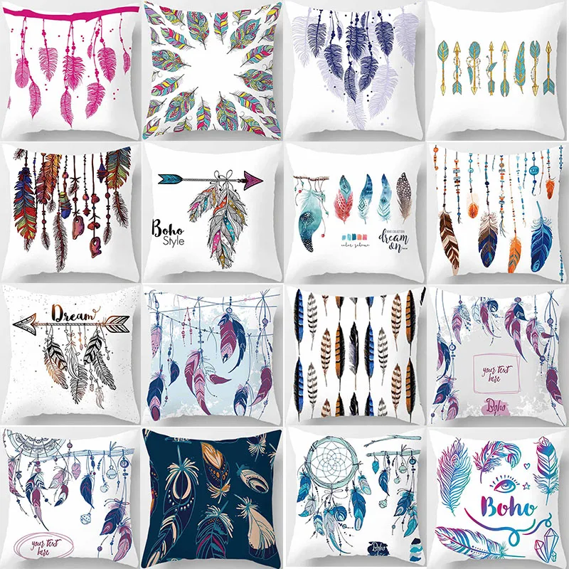 Лидер продаж Модный чехол подушка в стиле бохо с красивыми перьями