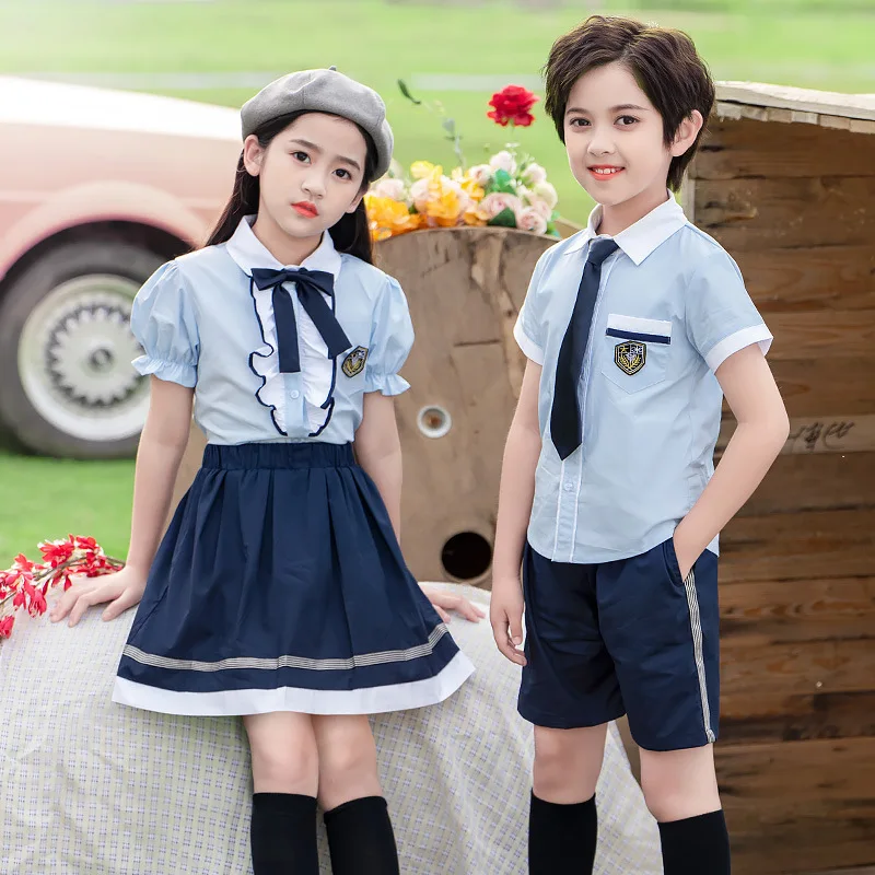 

Kindergarten summer clothes British style children's sports class clothes elementary school summer school uniform suits college