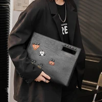 rivet badge bags men clutches leather luxury wallet handbags clutches male large purse with shoulder strap pu leather hand bags