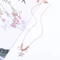stainless steel star moon pendant necklace for women rose gold beaded short choker necklaces fashion jewelry gift collar mujer