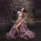 Элегантное фиолетовое Тюлевое платье для беременных для фотосессии, открытое бальное платье без рукавов с разрезом спереди, с оборками и расклешками на заказ