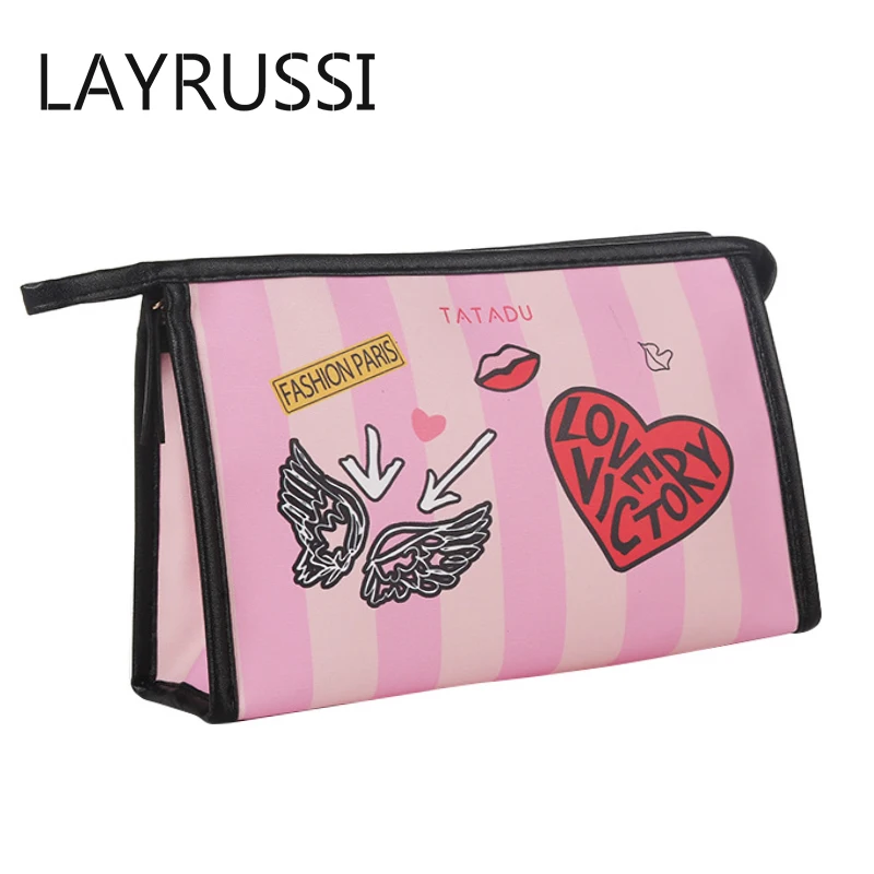

LAYRUSSI PU Cosmetic Bag Love Heart Lip Portable Women Makeup Bag Travel Toiletries Storage Organize Wash Bag Zipper Make Up Bag