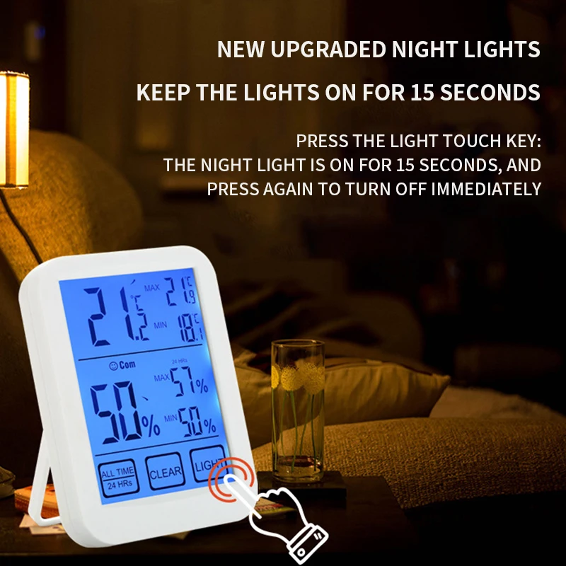 Новый светодиодный цифровой термометр гигрометр сенсорный экран измеритель