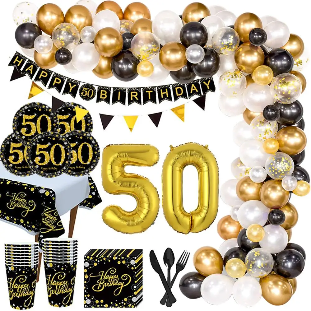 Подарок на 50 лет черный золотой шар день рождения вечерние украшения товары для