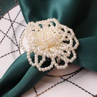 6pcs creative new pearl beaded flower cluster napkin buckle wedding table decorations high end hotel napkin ring