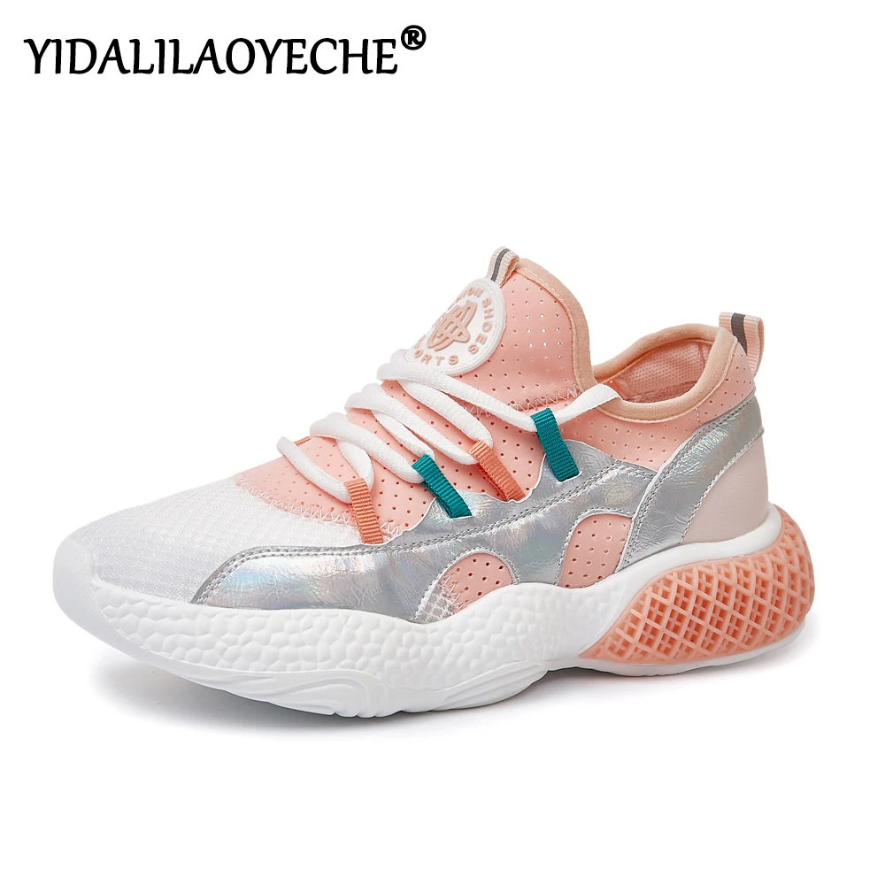 Женские кроссовки для бега Bing сетчатые на шнуровке платформе летняя спортивная