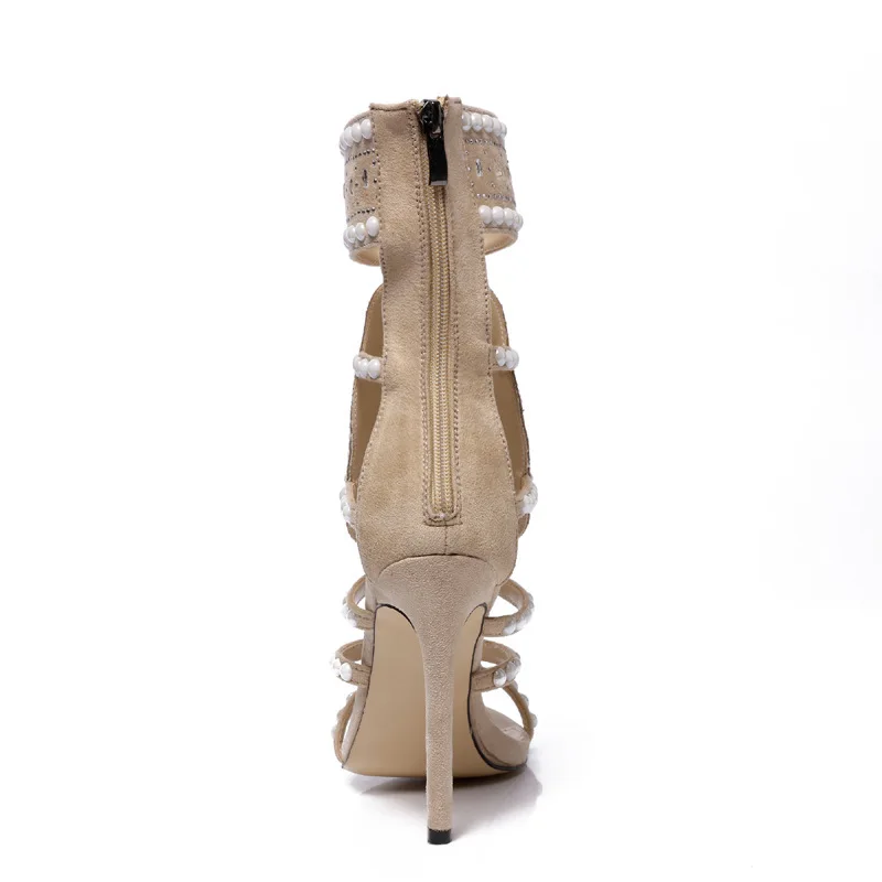 

Summer Women Sandals Flock pearl ZIP Thin Heels 10.5CM High Heels Pumps Lady Sandal woman Shoes