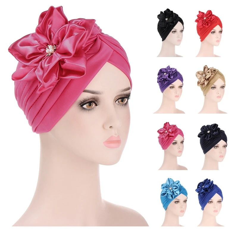 

Big Flowers Turbans For Women Stretchy Headscarf Bonnet Muslim Head Wrap Cap Ladies Beanie Hat Chemo Caps