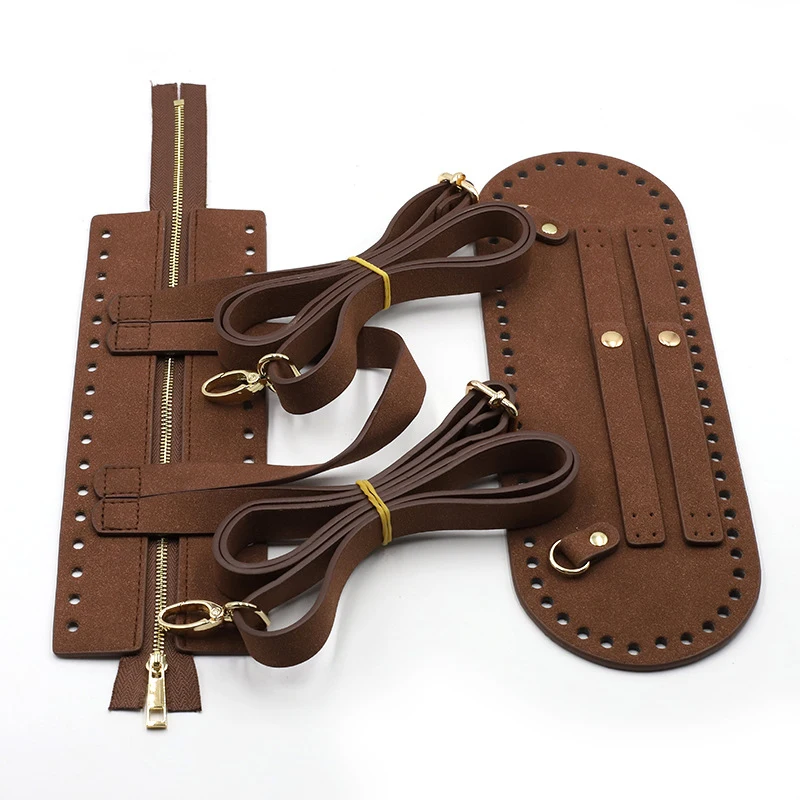 1 Set Diy Handmade Backpack Bag Accessories with Bags Strap Bag Bottoms Cover Drawstring Leather Handles for Knitting Circle Bag