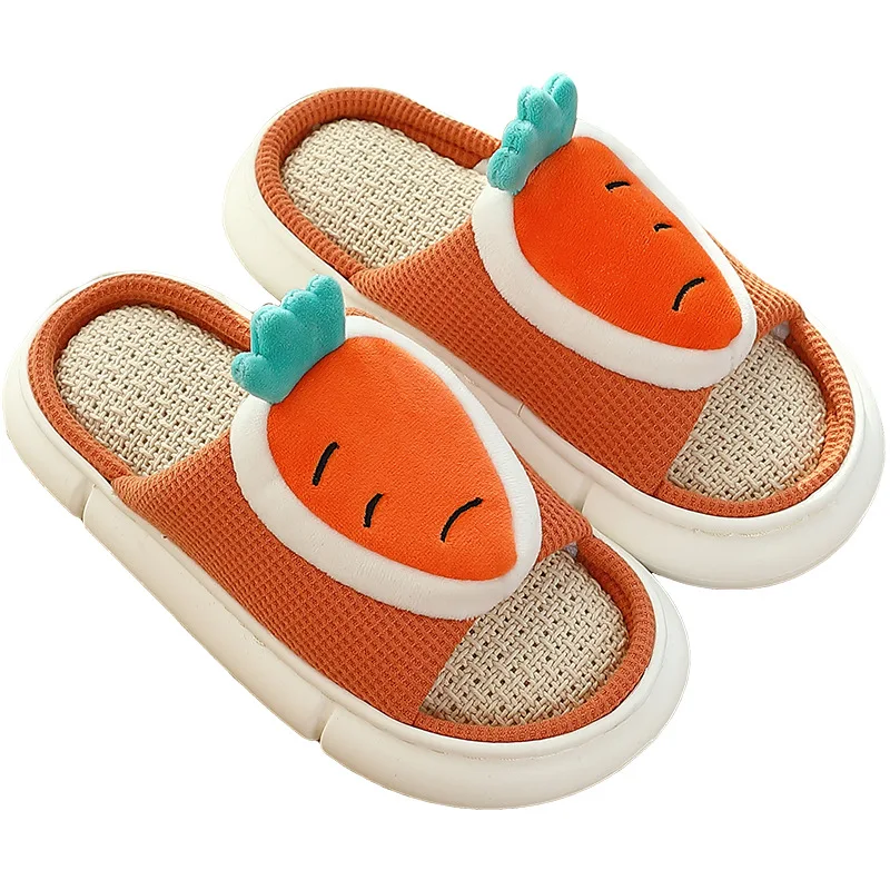 

CEVABULE Thick-soled Linen Slippers Female Four Seasons Home Indoor Non-slip Household Cotton Cartoon Fruit Slippers Male GYB