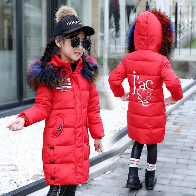 

Winter Jacket For Girls Long Down Cotton Jacket 2019 New Fashion Girl Clothing Parka Fur Hooded Snowsuit Outerwear Coat TZ464