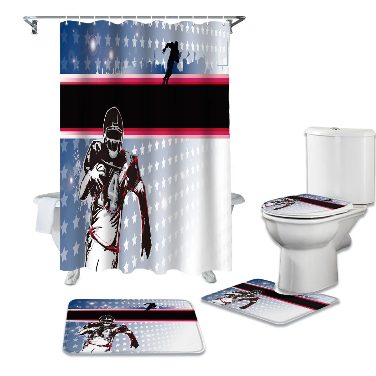 Американский Футбол Звезда Спорт водонепроницаемый Душ занавес ковер набор