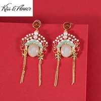 kissflower er161 fine jewelry wholesale fashion woman bride birthday wedding gift vintage peking opera 24kt gold stud earrings