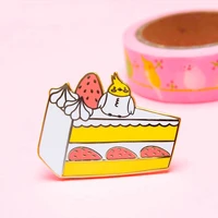 delicious tasty strawberry cream cake hard enamel pin kawaii rabbit animal pastry dessert medal brooch fashion jewelry