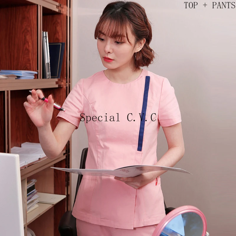 Женская медицинская форма со скрытой молнией скраб топ с круглым вырезом и штаны