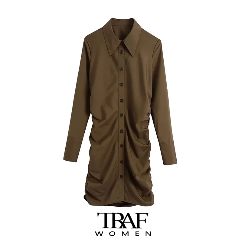 

Платье-рубашка женское Плиссированное на пуговицах, с длинным рукавом