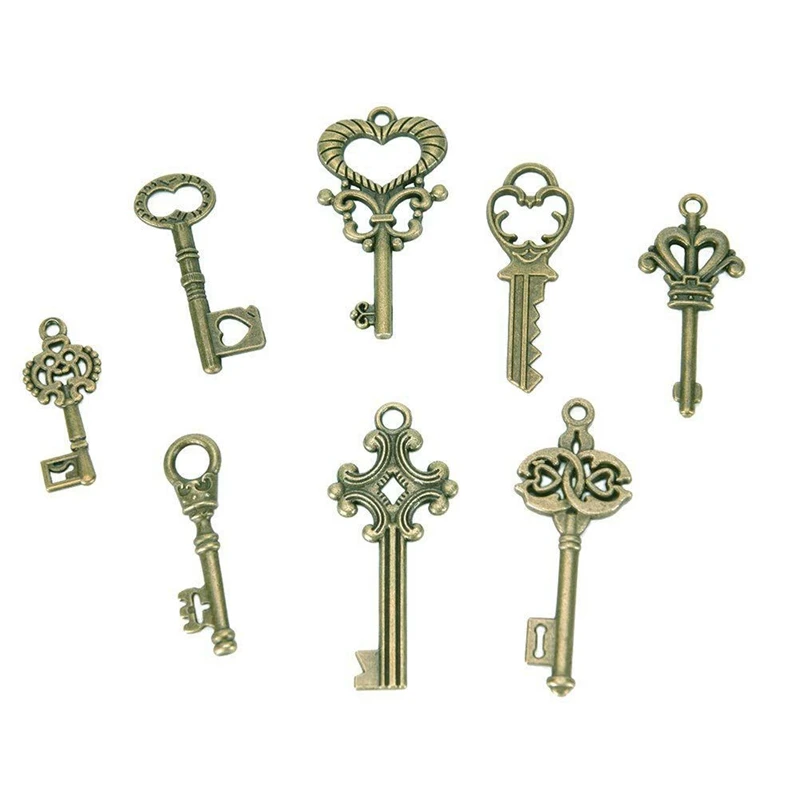 

40 Pcs Vintage Skeleton Keys & 1 Set Mixed Shape Bead Jewelry Making DIY Red