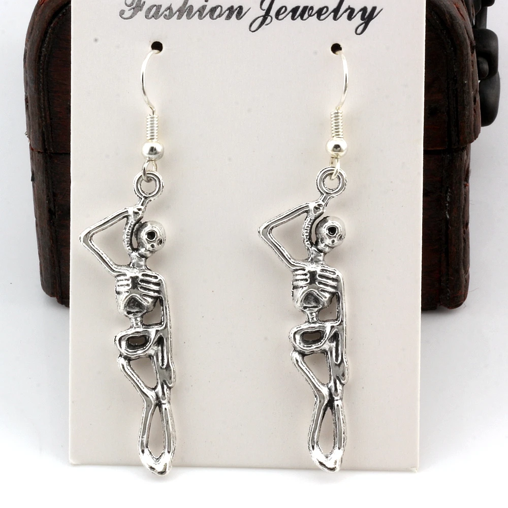 Винтажные серьги-подвески в виде черепа со скелетом 20 пар | Украшения и