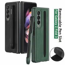 Removable Leather Pen Slot Case for Samsung Galaxy Z Fold 3 5G Phone Case With Pen Holder Hard Full Protection Phone Cover