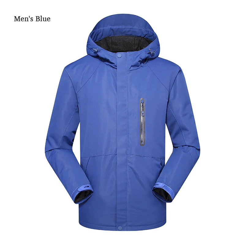 Men Blue Зимняя водонепроницаемая куртка с подогревом для охоты, туризма, катания на лыжах, уличное утепленное пальто для женщин и мужчин, ветровка kurtka podgrzewana regenjacke - Цвет: Men Blue