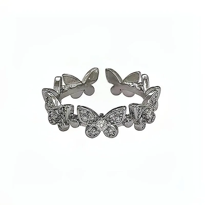 

Fashion Design Butterfly Temperament Luxury Open Ring Female Adjustable Rhinestone Rings for Women Vacation Jewelry