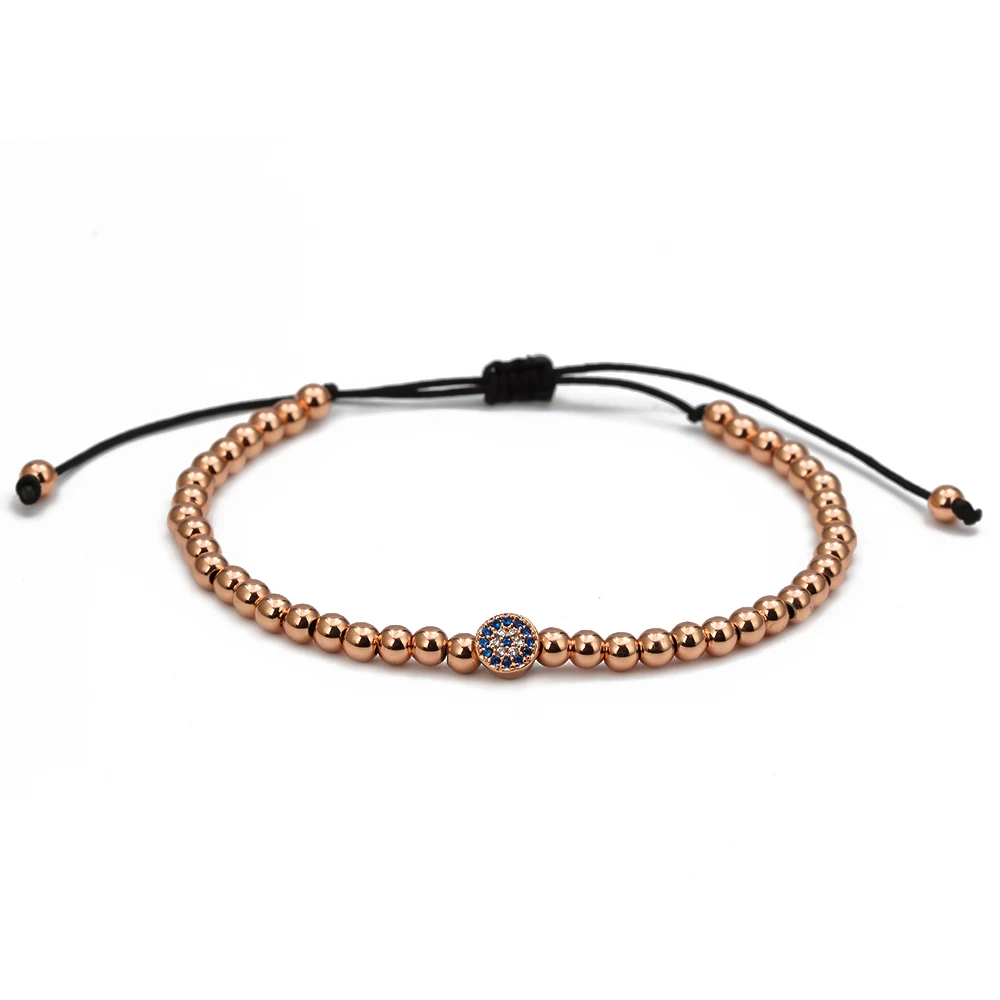 rose gold Lucky Eye Micro Pave сглаза плетеный браслет-талисман Веревка Цепь розовое золото серебро цветный бусины браслет подарки для женщин мужчин EY6728 - Окраска металла: rose gold