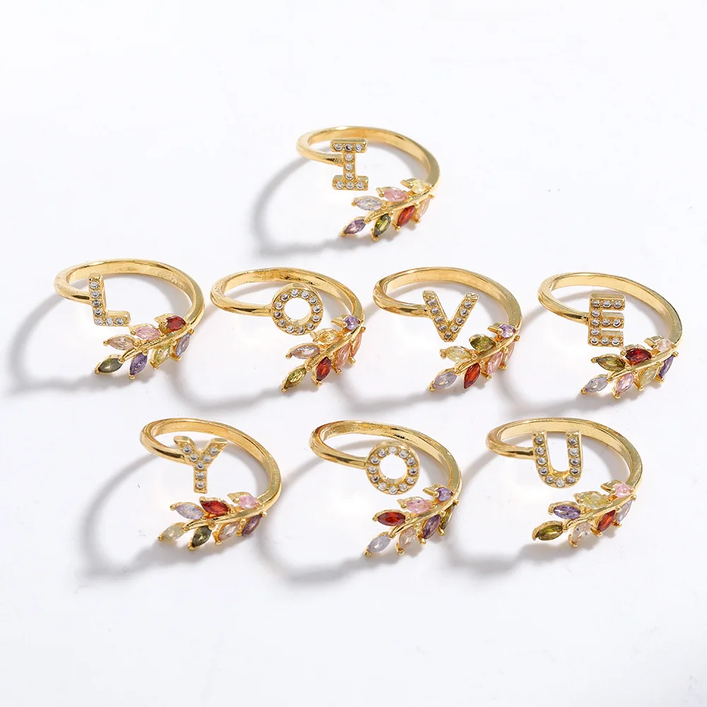 

A-Z Letter Gold Color Metal Adjustable Opening Rings For Women Initials Name Alphabet Creative Finger Ring Trendy Party Jewelry