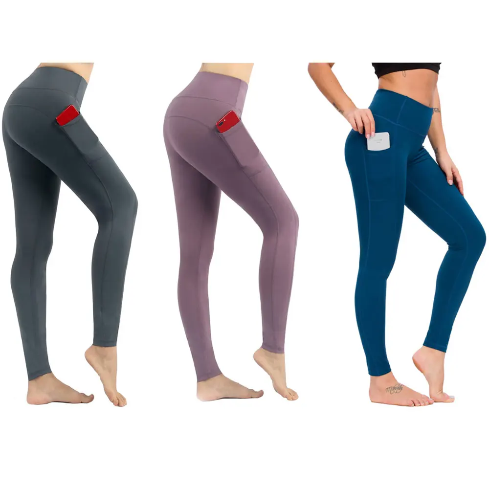 

High Waist Tights Woman Leggings Yoga Pants With Side Pockets Push Up Sport Seamless Gym Girl Non See-Through Tummy Control