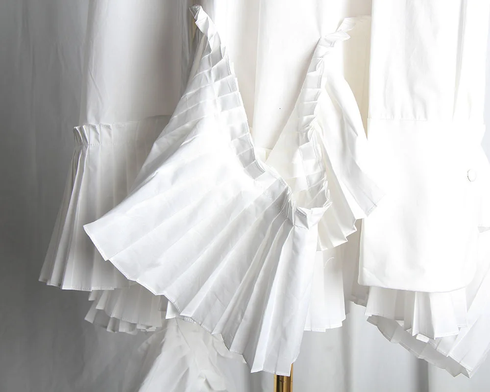 [EAM]2021 Новинка Весна воротник стойка длинный рукав черный подол асимметричные