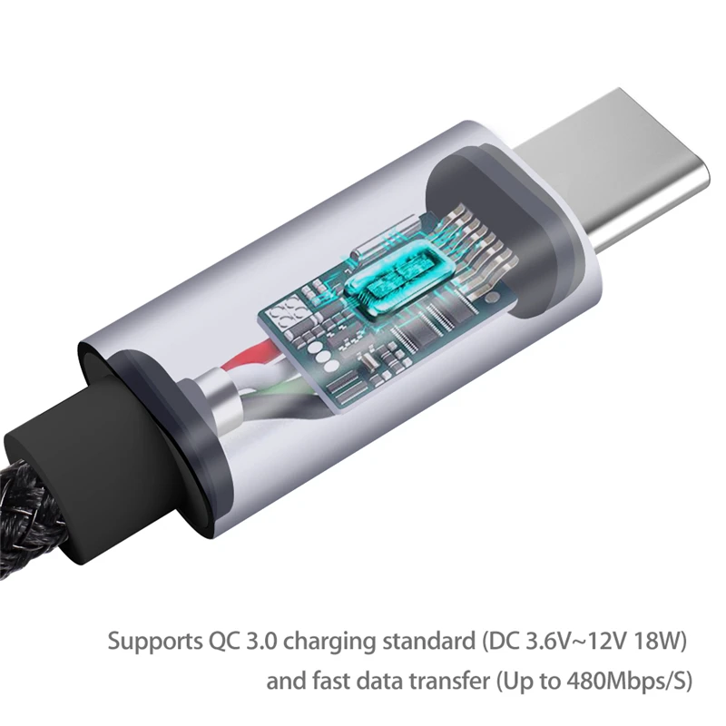 Кабель USB Type C 2m Поддержка QC 3 0 Быстрая зарядка 200 см кабель для Samsung Galaxy S9 Type-c черный