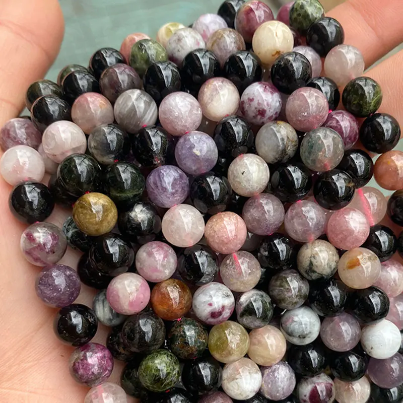 

Natural Stone Mixed-Color Tourmaline Round Loose Spacer Beads For Jewelry Making 15" Strand DIY Accessorries Bead For Bracelet