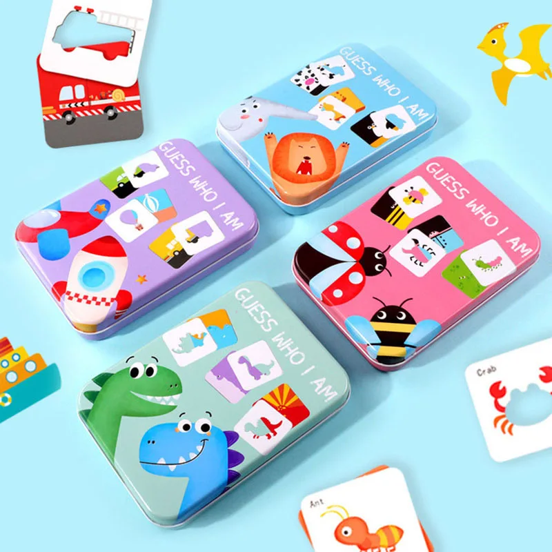 

Montessori Baby Cognitive Puzzle Cards Kids Toys Matching Game Cartoon Vehicle Animals English Learning Flash Cards For Children