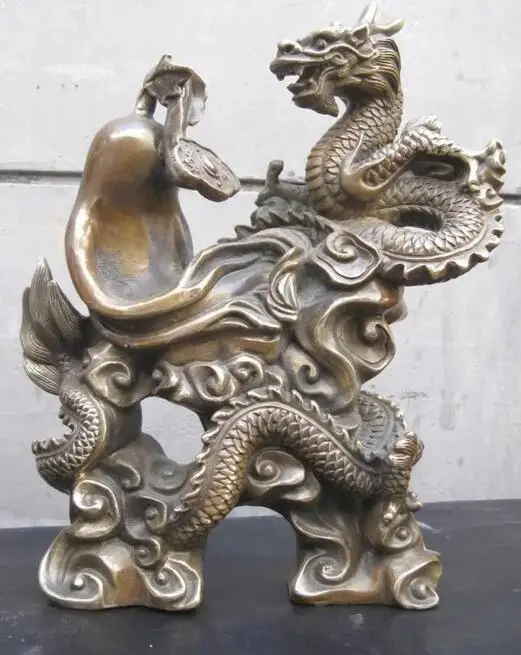 

11" China Brass copper carved as one wishes Dragon Sculpture Statue