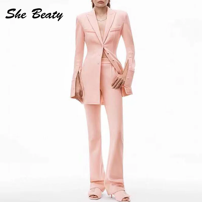 

She Beatyh Long Pants Set High Street Casual Solid Autumn Winter Trousers And Suit Coat Tops Women 2021 Two Piece Velvet Outfits