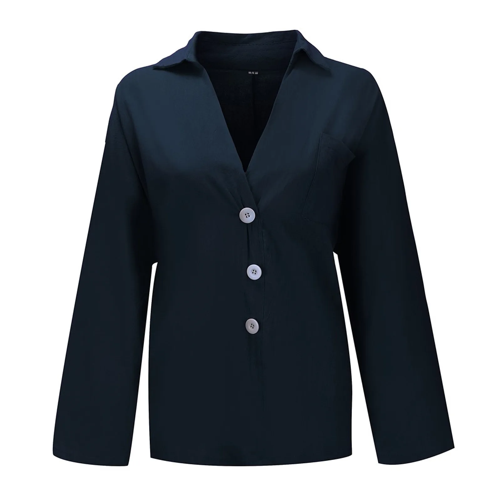 

2021 New Cotton and Linen Women's Tops Solid Color Long Sleeve V-Neck Button T-Shirts Casual Loose Plus Size Femmel Tees A40