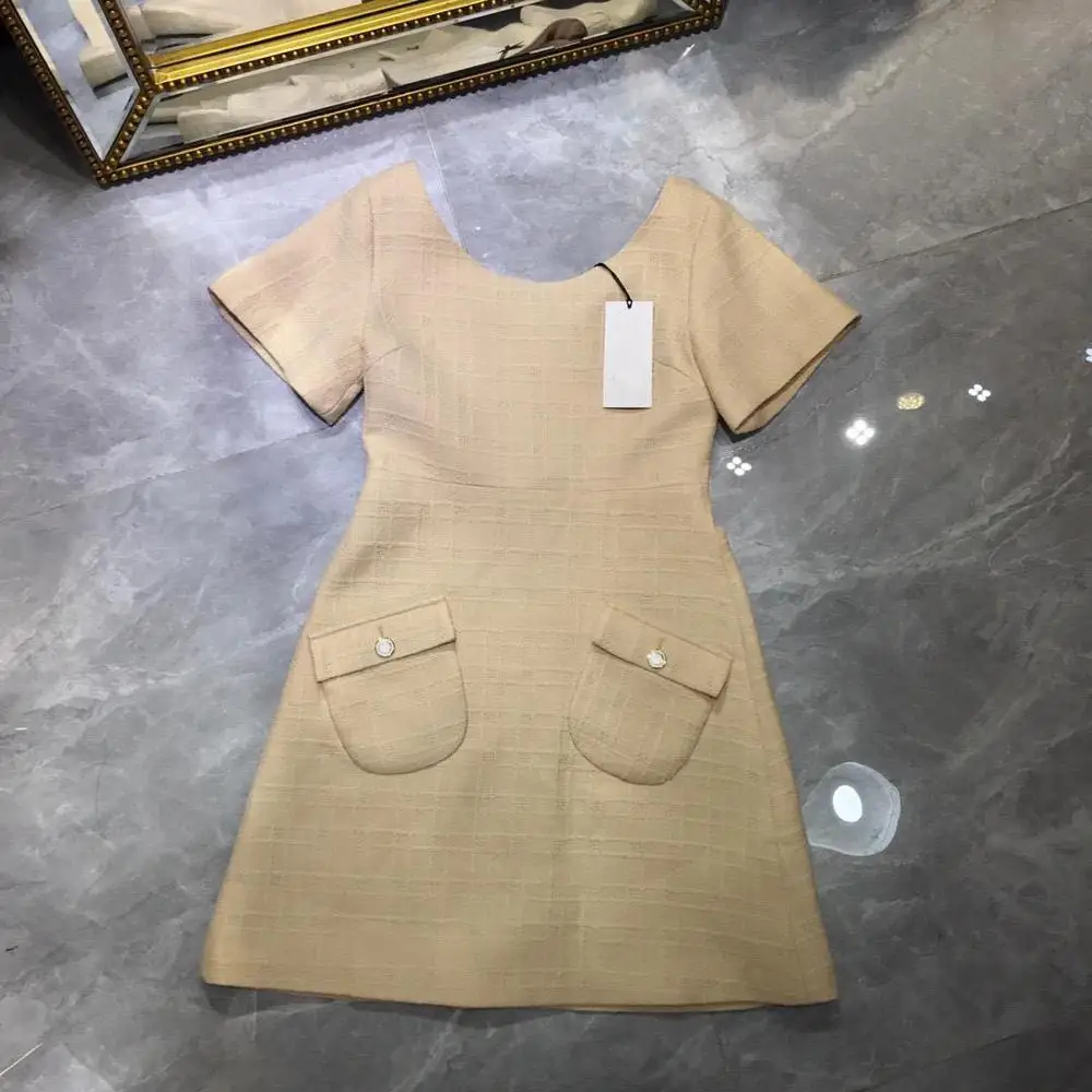 

2020 G Fashion Vintage Dress Women Short Sleeve O Neck Runway Dress