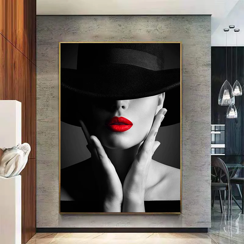 

Black White Art Red Lips Sexy Beauty Canvas Paintings Posters Prints Home Decoration Art Wall Pictures Bedroom Living Room Decor