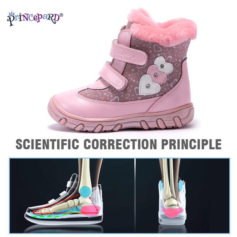 Princepard 100% natural fur genuine leather orhopedic shoes for girls 22-28 size pink winter orthopedic kids | Детская одежда и