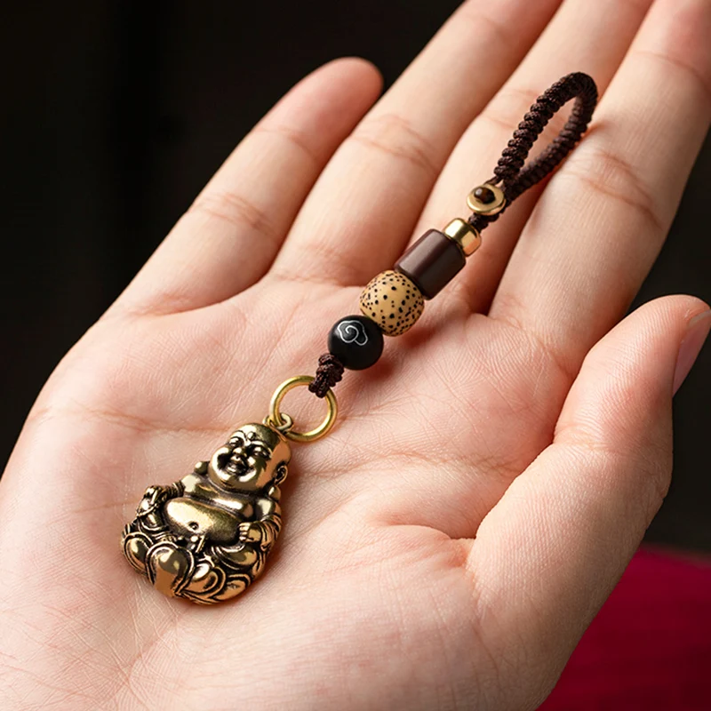 Чистая медная Майтрея статуя Будды Брелки Кулон Ретро твердое латунное кольцо