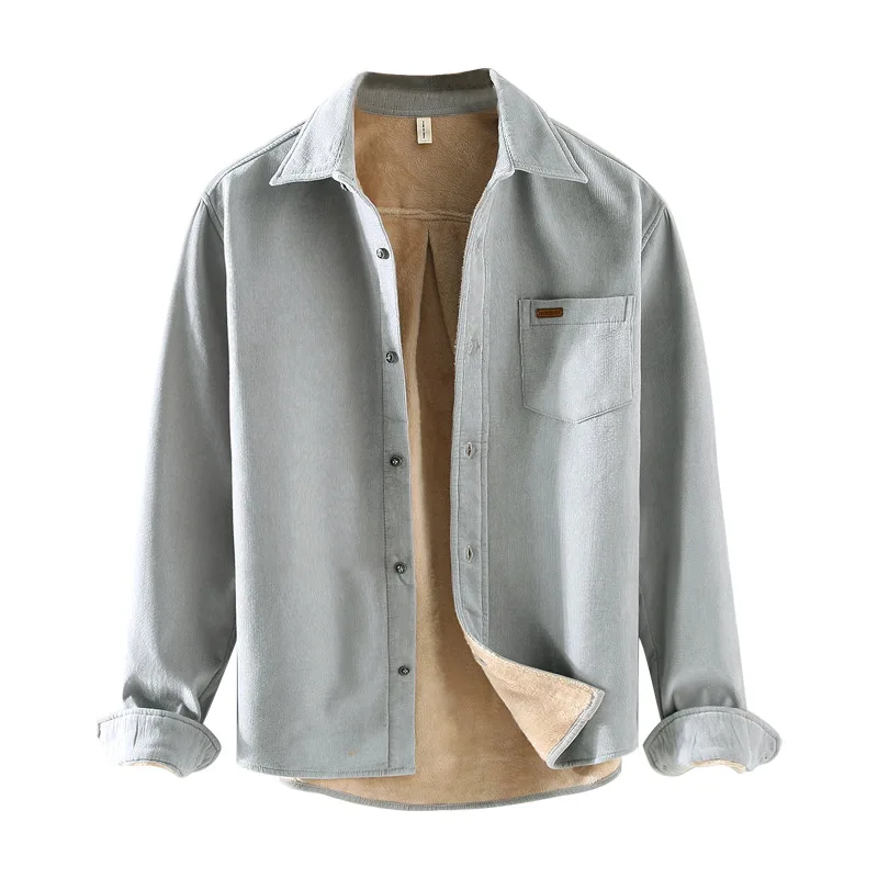 

Winter Fall Premium Loose Lapel Long Sleeve Blouse Male Japanese High Quality Corduroy Warm Thickening Fleece Vintage Men Shirts