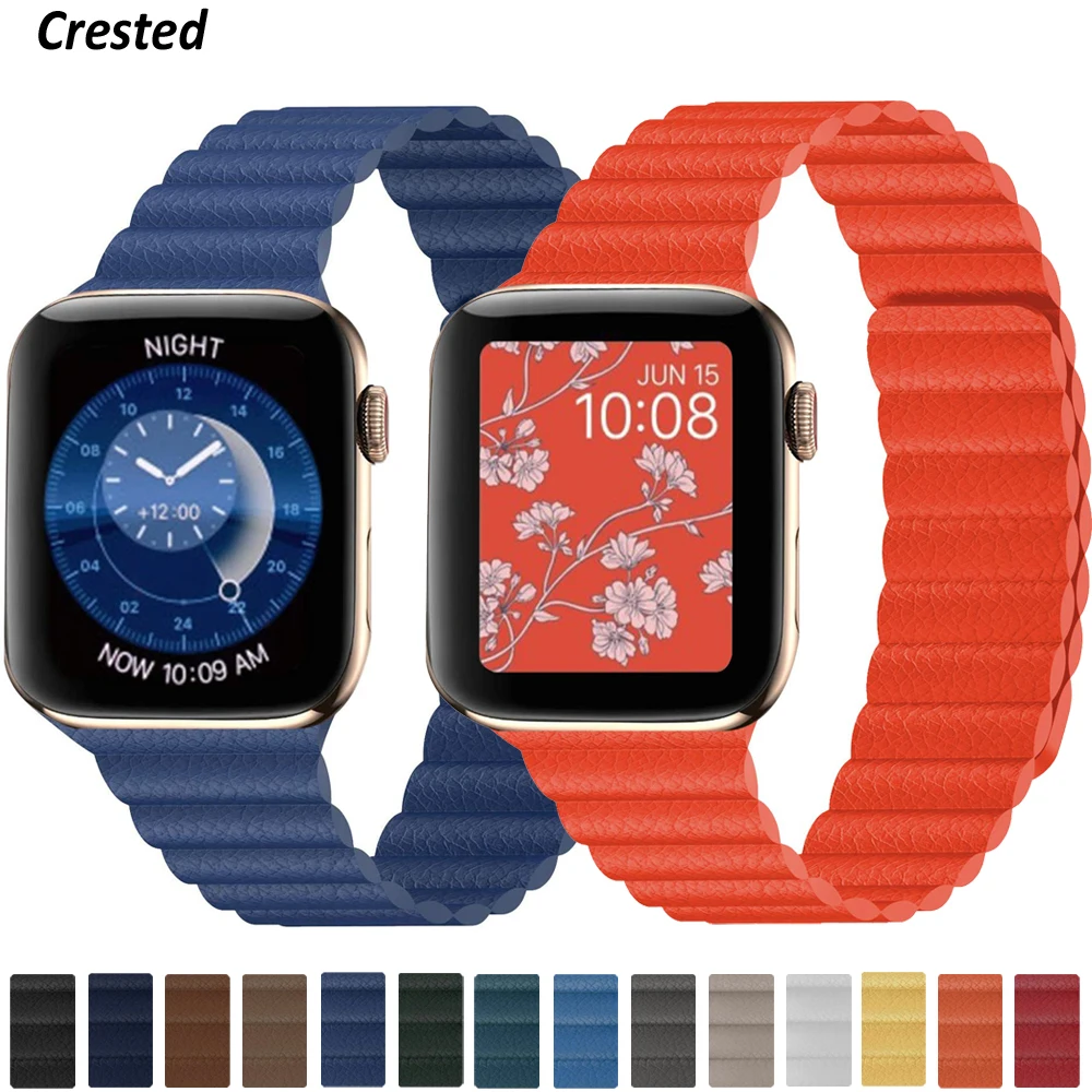 Ремешок кожаный для Apple Watch band 38 мм 44 Регулируемый магнитный браслет iWatch series 3 6 4 5 42