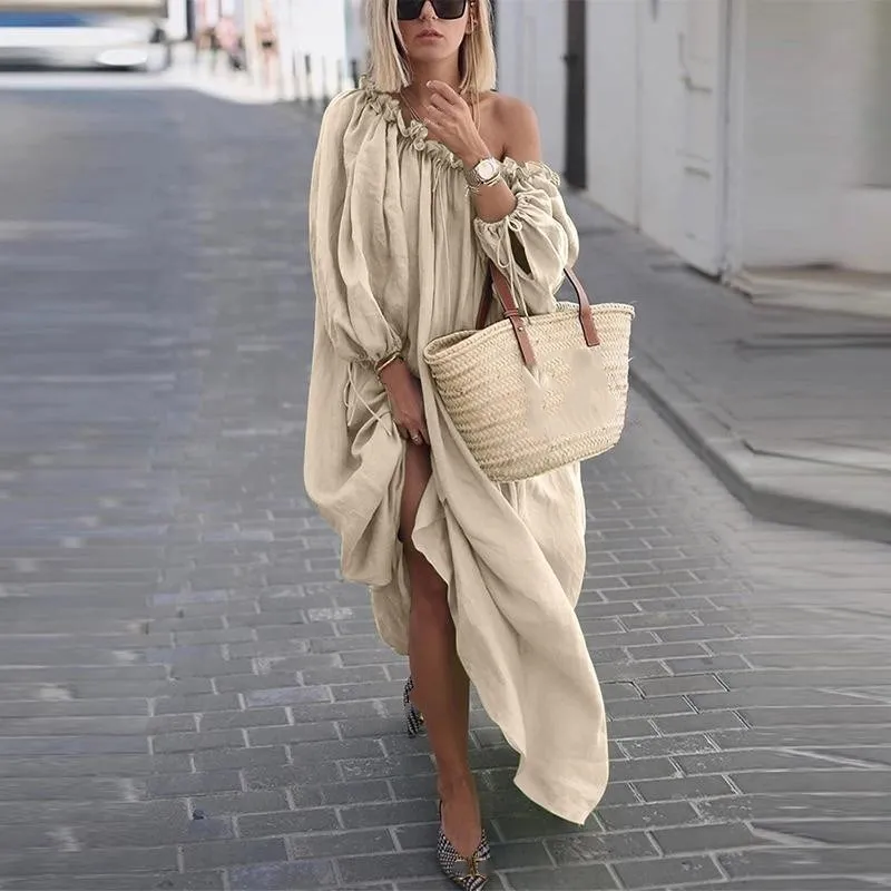 Бохо Макси Платье женское с открытыми плечами длинное платье сплошное 2019