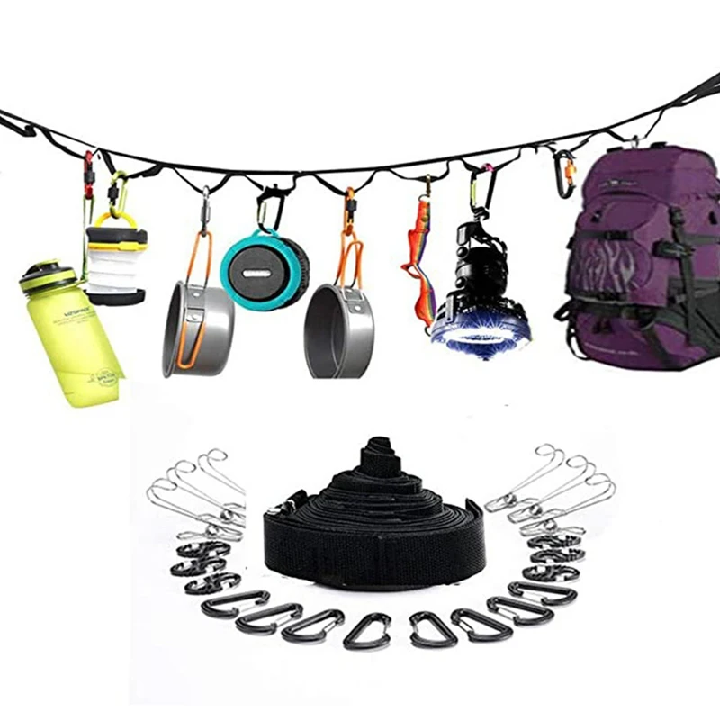 Отдых на природе бельевой веревке для хранения петля ремня с 19 карабины гамак